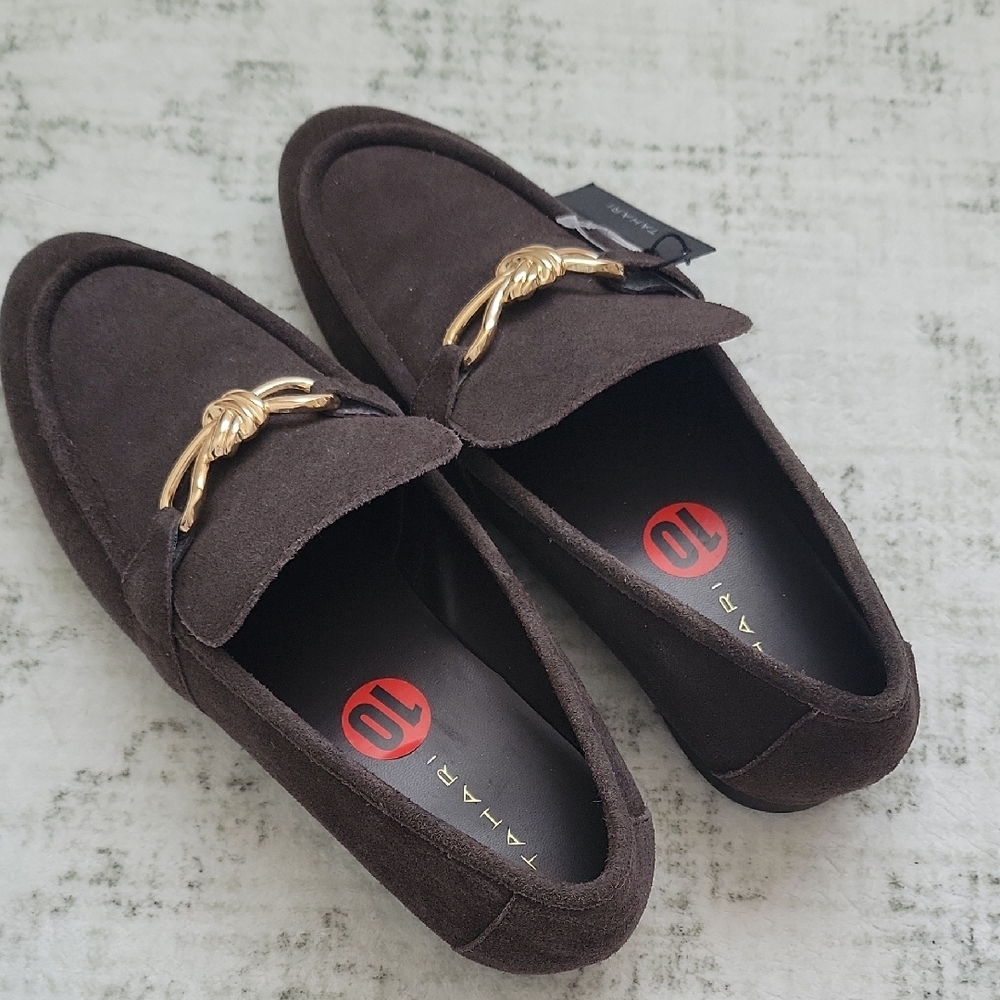 Tahari Dark Brown Loafers with Gold Accent - Picture 10 of 11